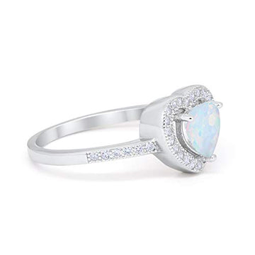 Halo Dazzling Heart Promise Ring Lab Created White Opal 925 Sterling Silver